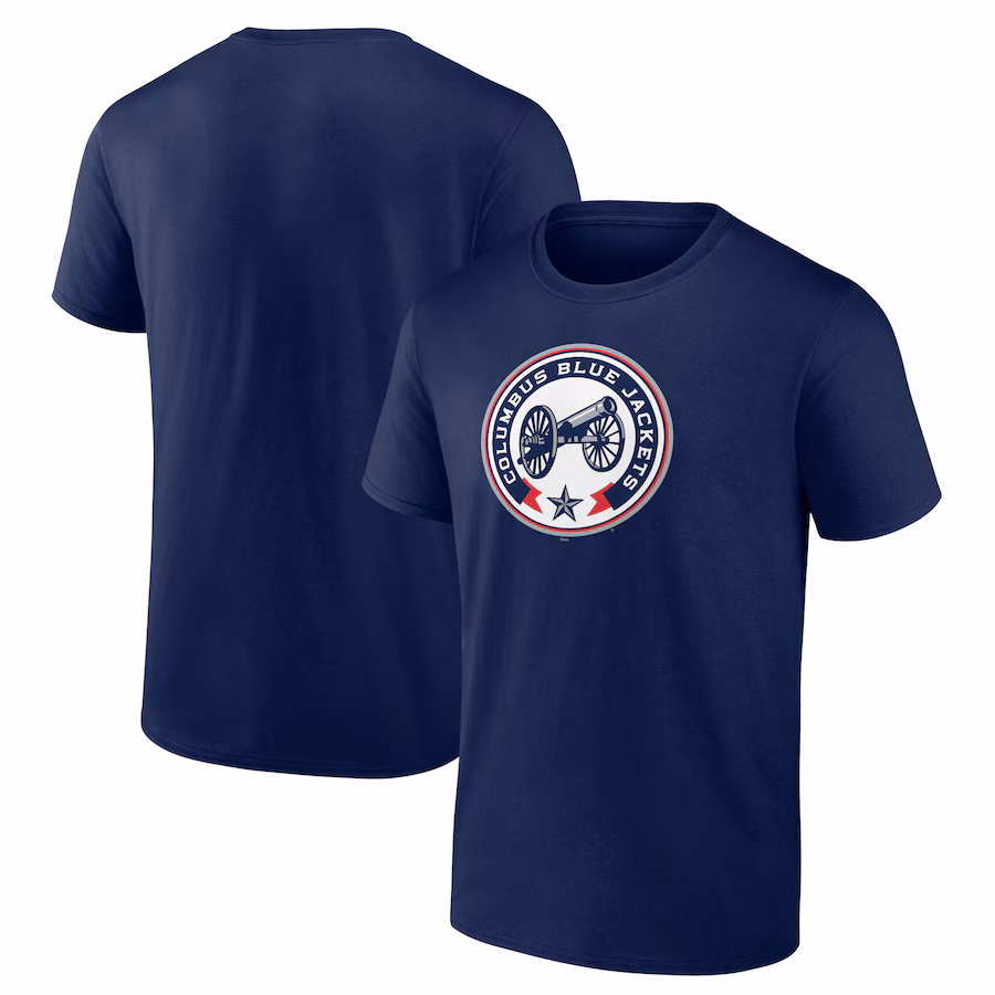 Men's Columbus Blue Jackets Navy Shoulder Patch Logo T-Shirt - Puhuasuan