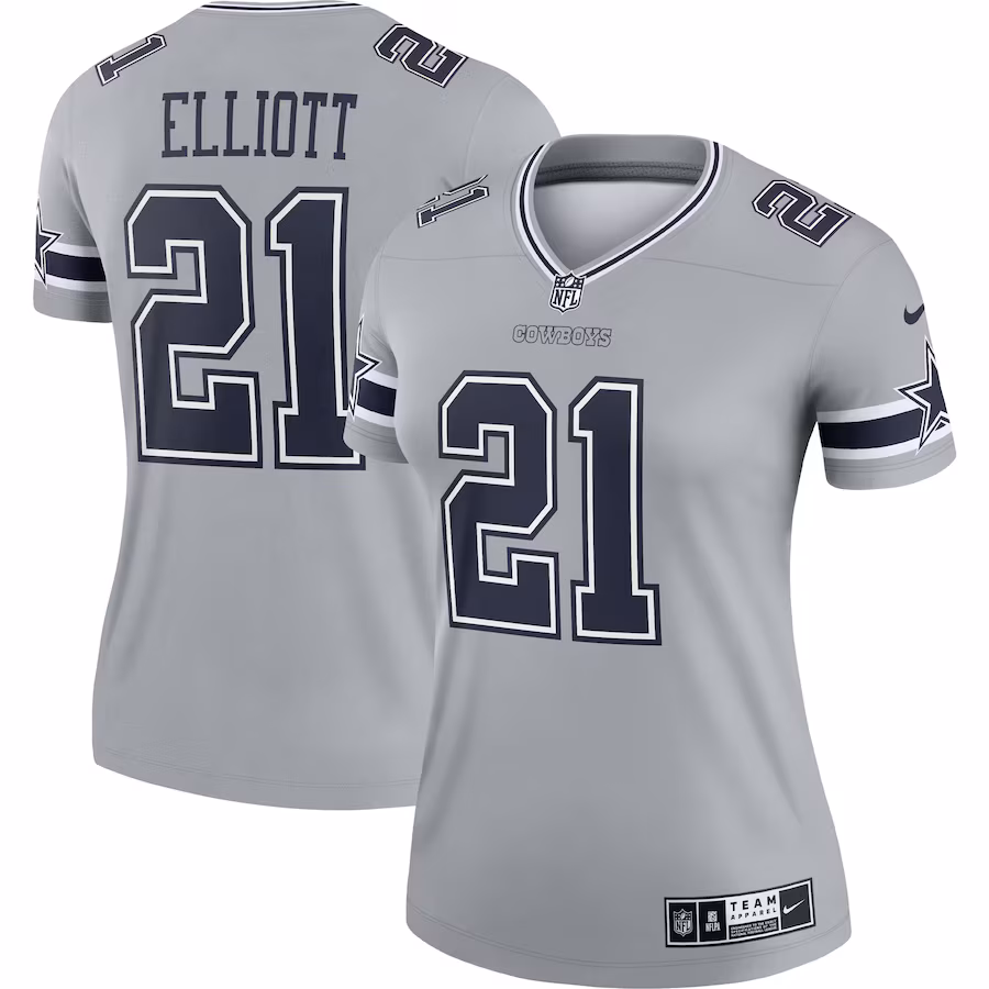 Women's Dallas Cowboys Ezekiel Elliott Nike Gray Inverted Legend Player Performance Top - Puhuasuan