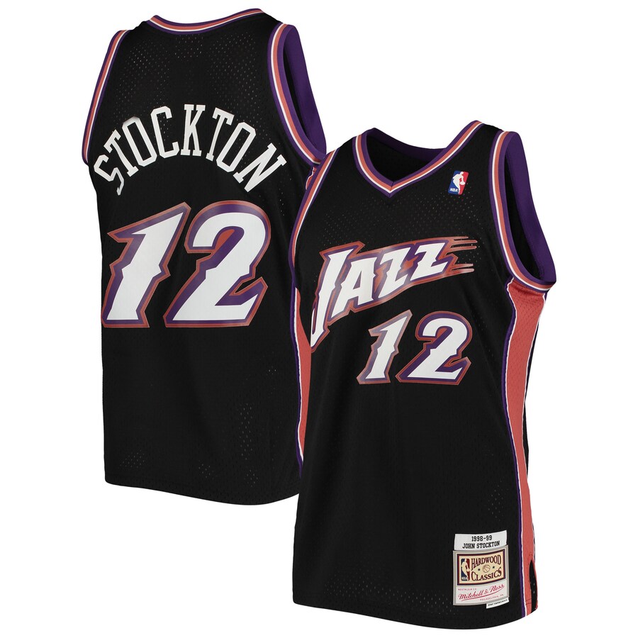 Men's Utah Jazz John Stockton Mitchell & Ness Black 1998/99 Hardwood Classics Swingman Jersey - Puhuasuan