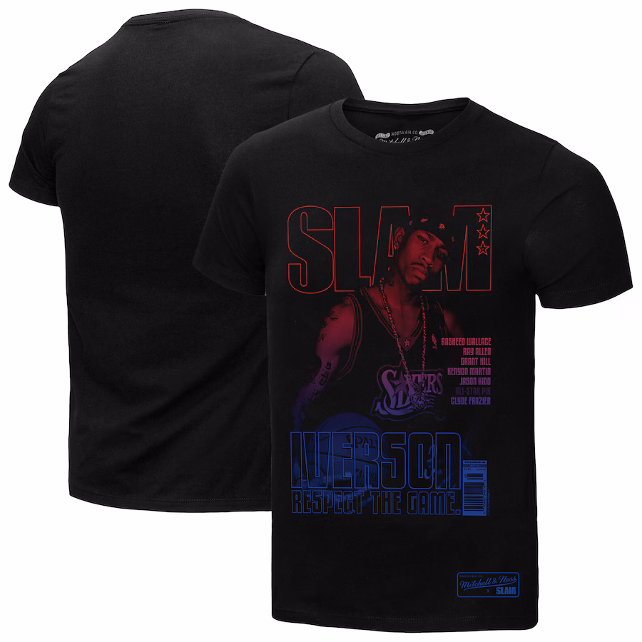 Men's Philadelphia 76ers Allen Iverson Mitchell & Ness Black SLAM Gradient T-Shirt - Puhuasuan