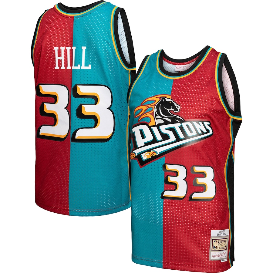 Men's Detroit Pistons Grant Hill Mitchell & Ness Teal/Red Hardwood Classics 1999/00 Split Swingman Jersey - Puhuasuan
