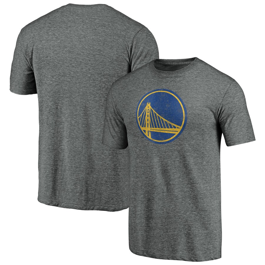 Men's Golden State Warriors Gray Distressed Primary Logo Tri-Blend T-Shirt - Puhuasuan