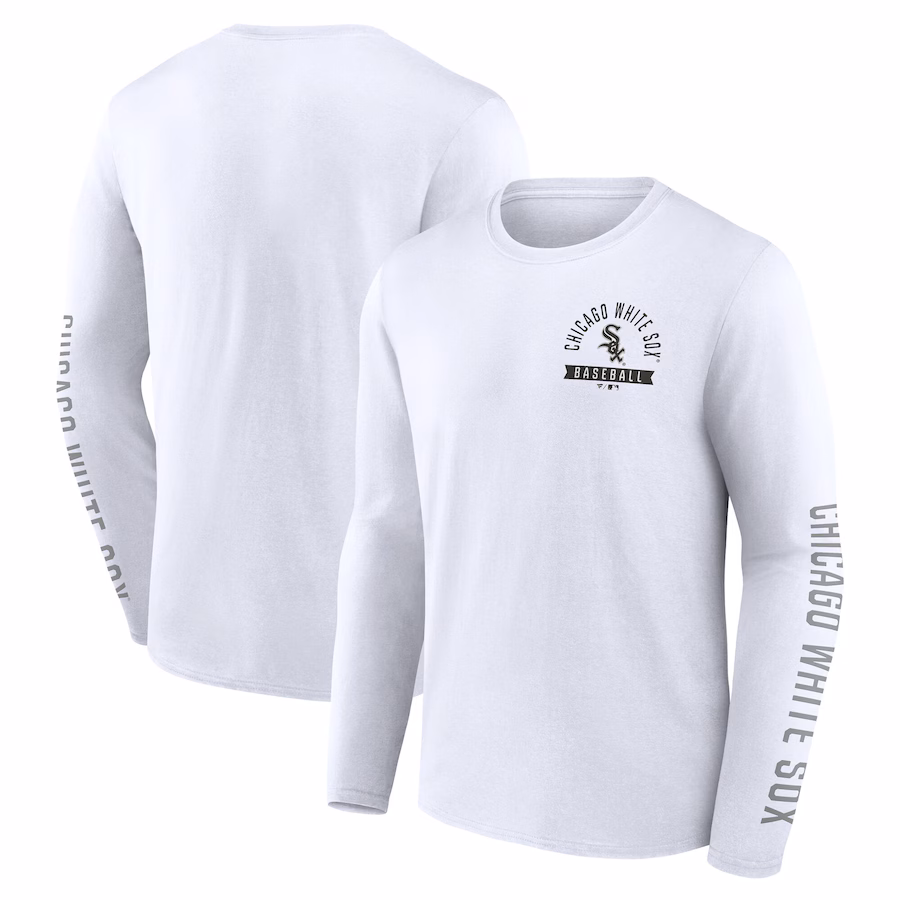 Men's Chicago White Sox Fanatics White Press Box Long Sleeve T-Shirt - Puhuasuan