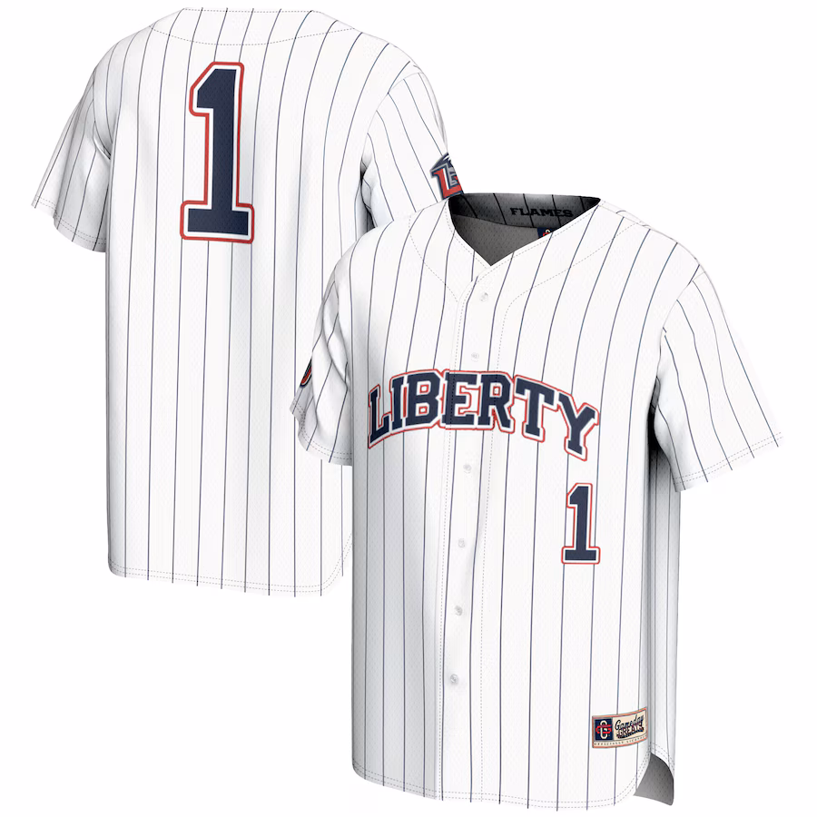 Men's GameDay Greats #1 White Liberty Flames Lightweight Baseball Fashion Jersey - Puhuasuan