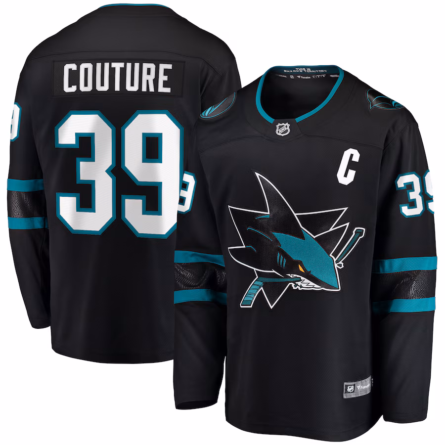 Men's San Jose Sharks Logan Couture Fanatics Black Alternate Premier Breakaway Player Captain Jersey - Puhuasuan