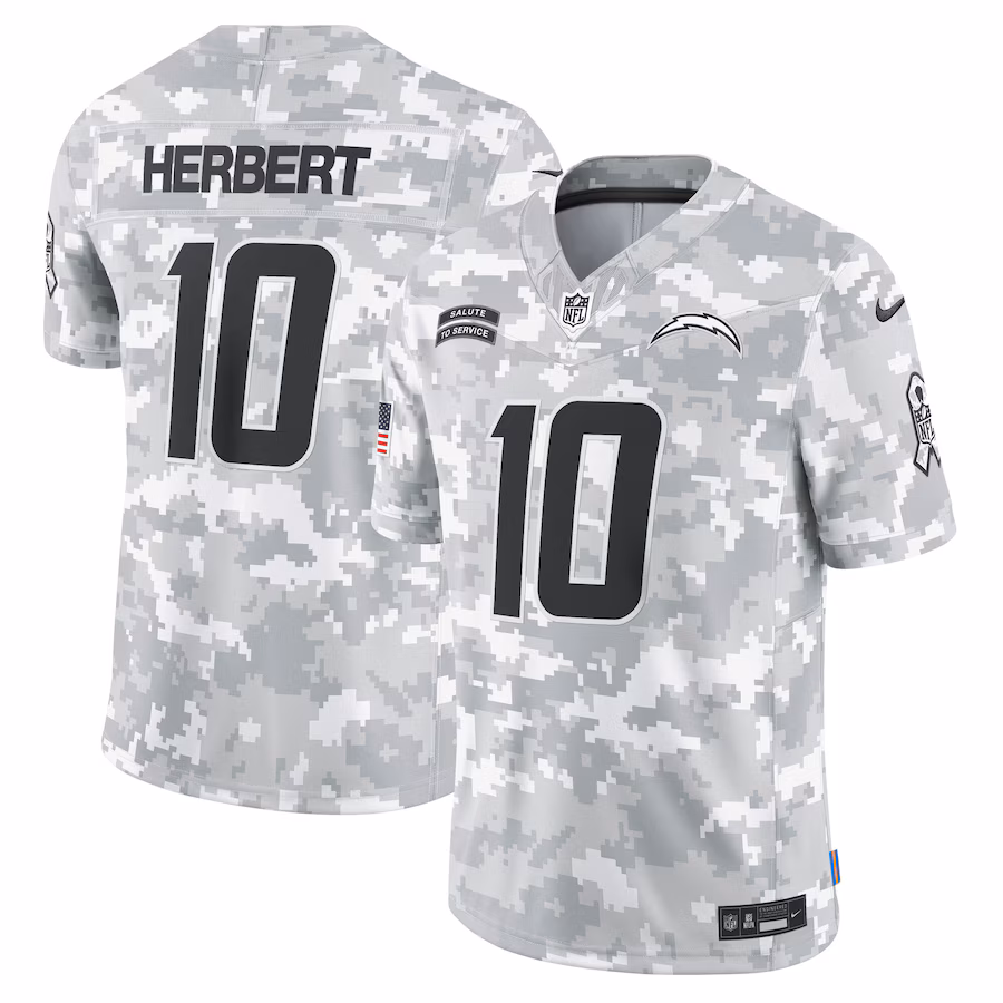 Men's Los Angeles Chargers Justin Herbert Nike Arctic Camo 2024 Salute to Service Limited Jersey - Puhuasuan