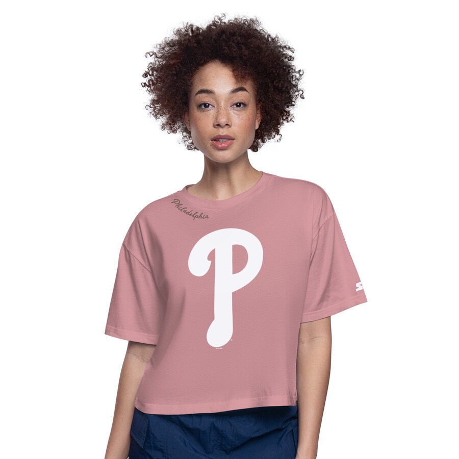 Women's Philadelphia Phillies Starter Pink Play the Ball Boxy Cropped T-Shirt - Puhuasuan