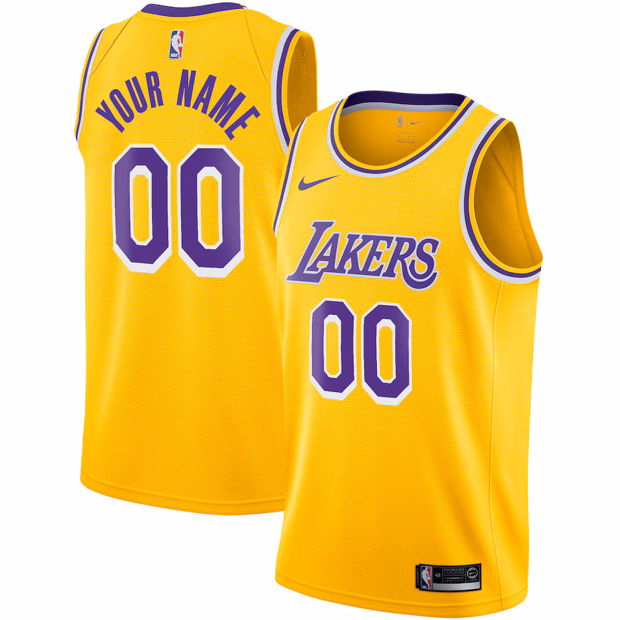 Men's Los Angeles Lakers Nike Gold Custom Swingman Jersey - Icon Edition - Puhuasuan