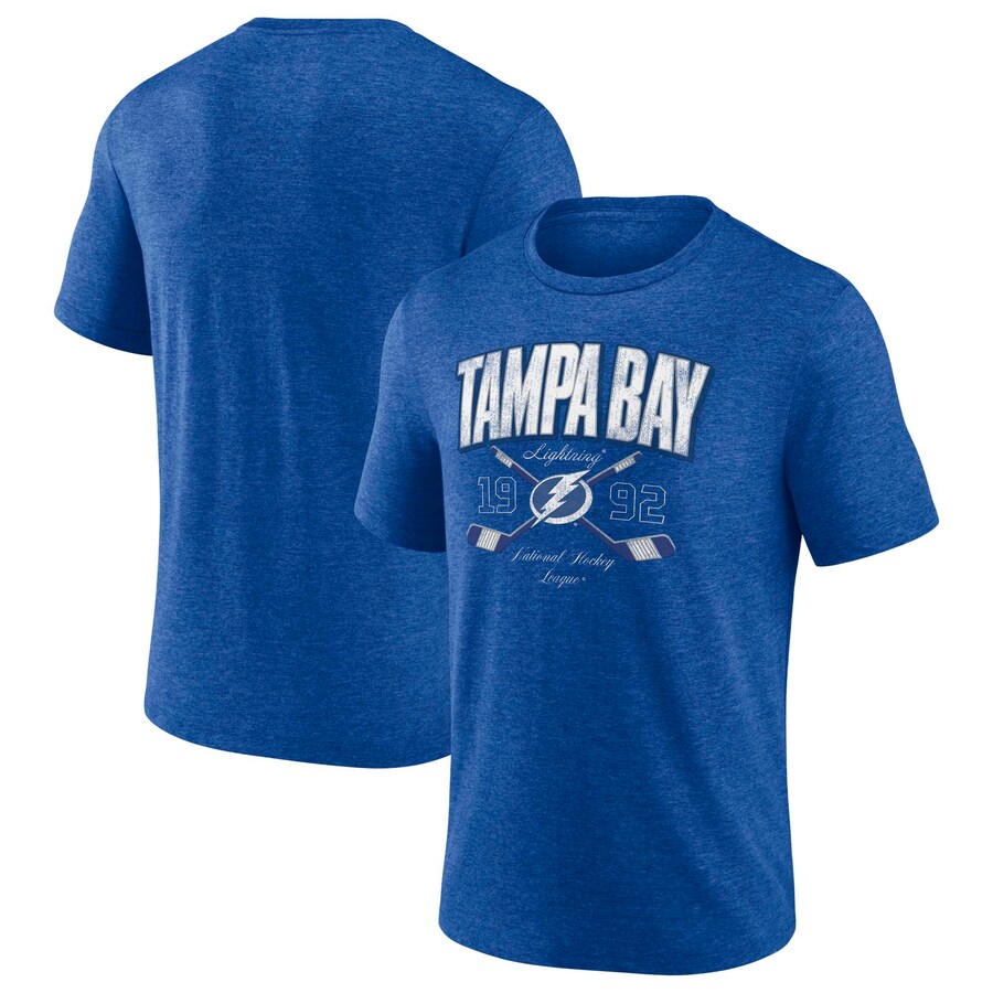Men's Tampa Bay Lightning Fanatics Heather Blue Cross Sticks Tri-Blend T-Shirt - Puhuasuan