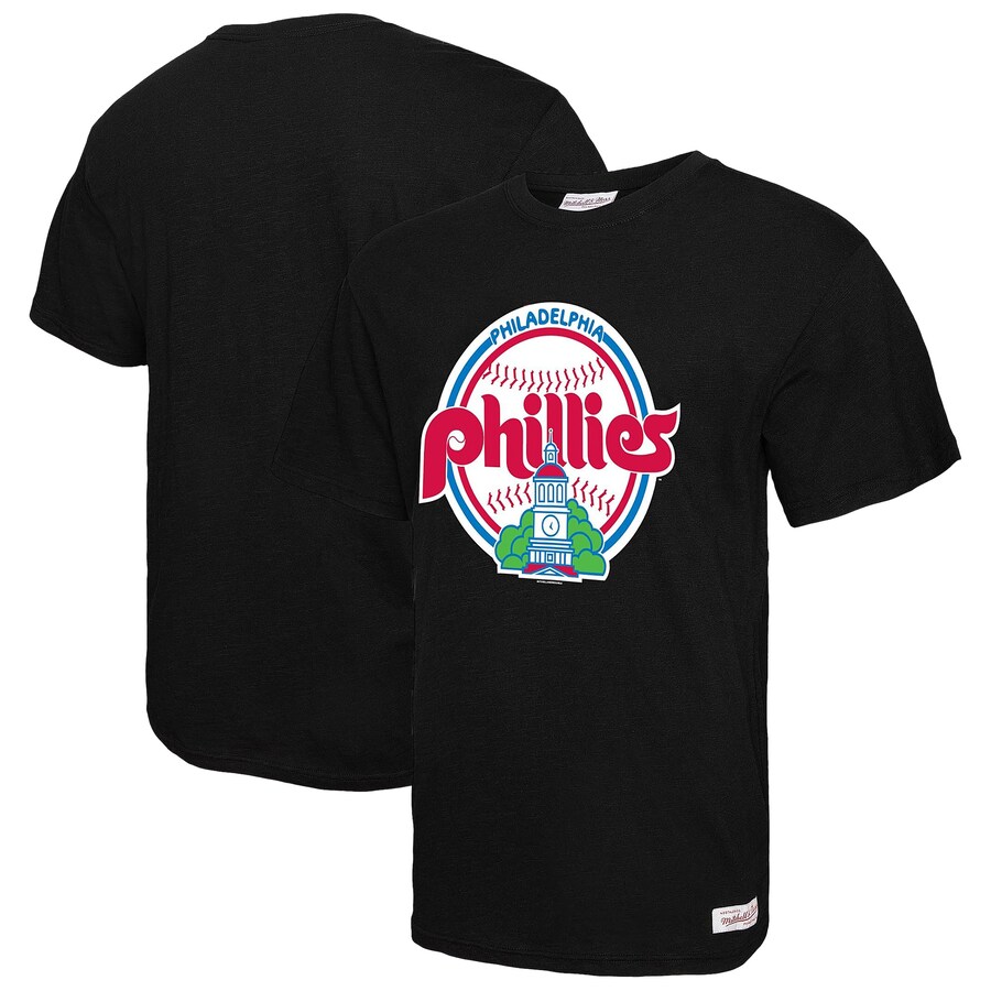 Men's Philadelphia Phillies Mitchell & Ness Black Logo Slub T-Shirt - Puhuasuan