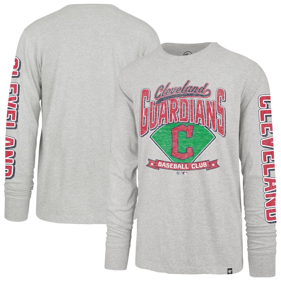 Men's Cleveland Guardians '47 Gray Fair Ball Franklin Long Sleeve T-Shirt - Puhuasuan