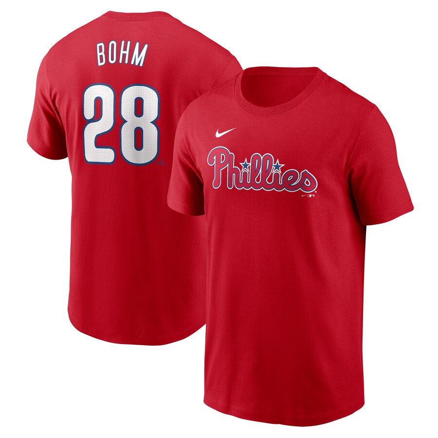 Men's Philadelphia Phillies Alec Bohm Nike Red Fuse Name & Number T-Shirt - Puhuasuan