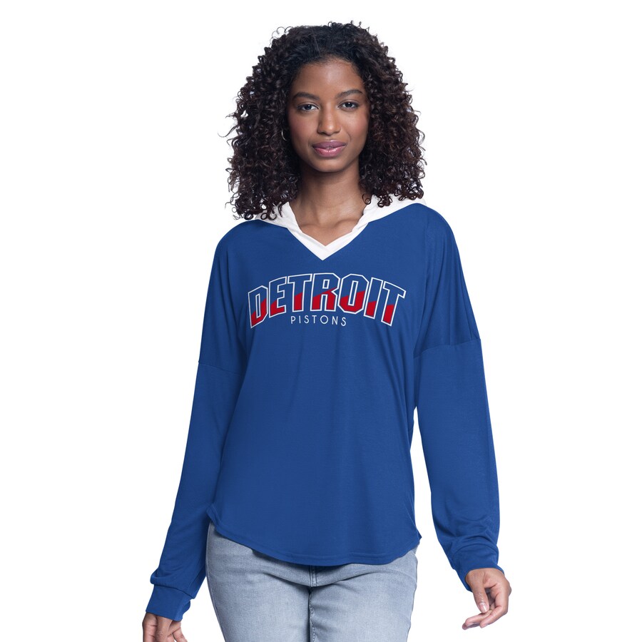 Women's Detroit Pistons G-III 4Her by Carl Banks Blue Bench Player Oversized Long Sleeve Hooded Top - Puhuasuan