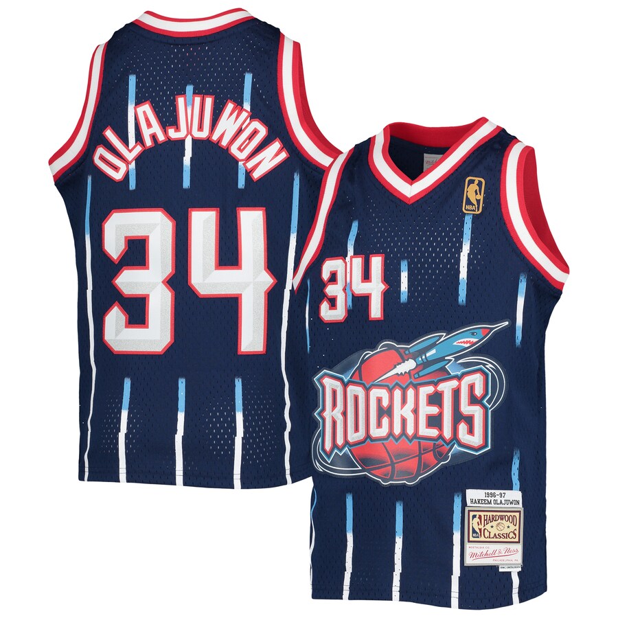 Youth Houston Rockets Hakeem Olajuwon Mitchell & Ness Navy 1996-97 Hardwood Classics Swingman Jersey - Puhuasuan