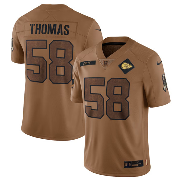 Men’s Kansas City Chiefs #58 Derrick Thomas 2023 Brown Salute To Service Limited Football Stitched Jersey - Puhuasuan