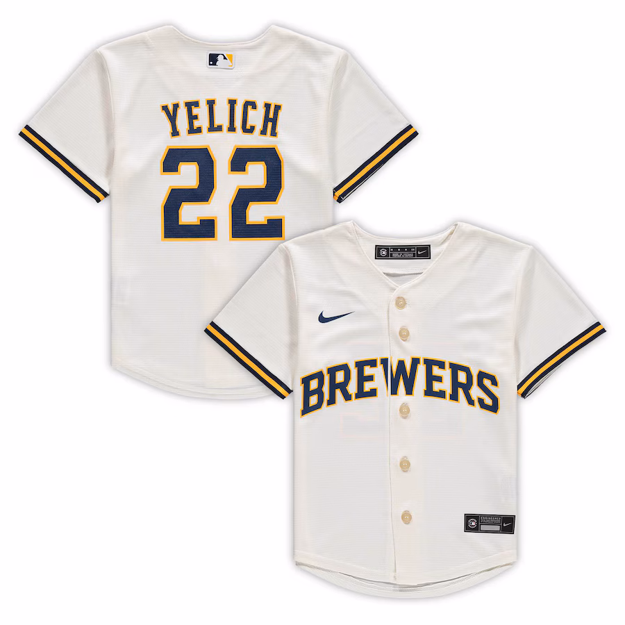 Preschool Milwaukee Brewers Christian Yelich Nike Cream Home Replica Player Jersey - Puhuasuan