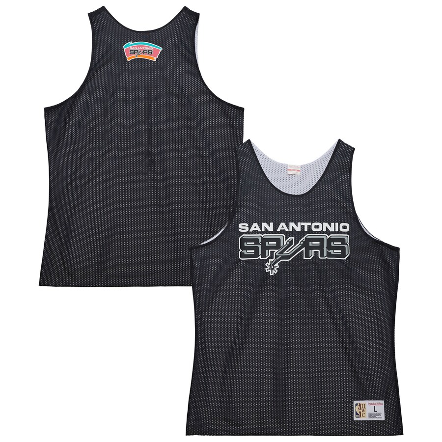 Men's San Antonio Spurs Mitchell & Ness Black/White Hardwood Classics Reversible Mesh Practice Jersey - Puhuasuan