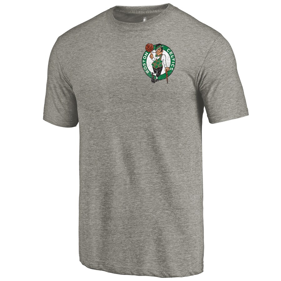 Men's Boston Celtics Gray Primary Logo Left Chest Distressed Tri-Blend T-Shirt - Puhuasuan