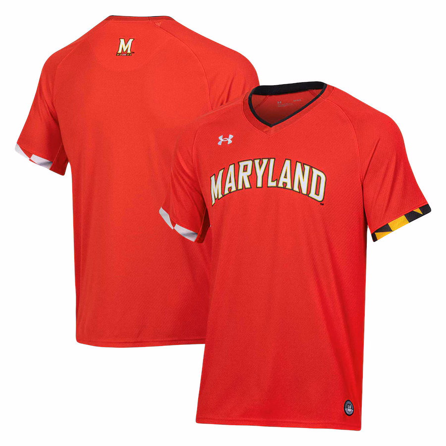 Men's Under Armour Red Maryland Terrapins Softball V-Neck Jersey - Puhuasuan
