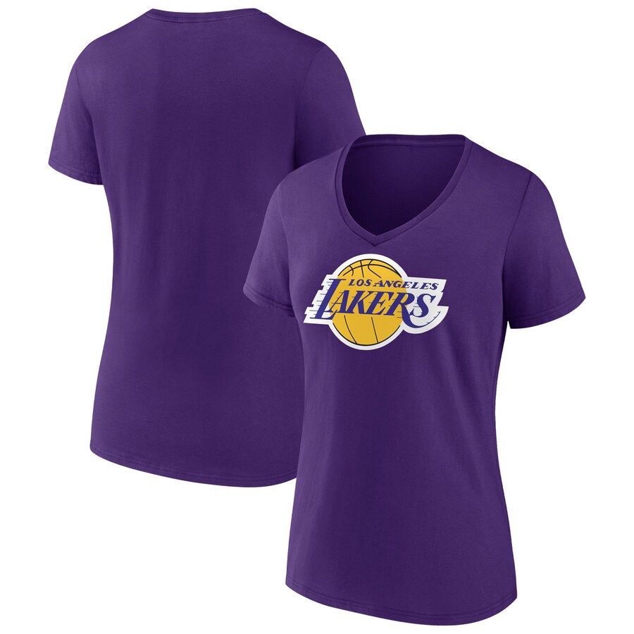 Women's Los Angeles Lakers Purple Primary Logo V-Neck T-Shirt - Puhuasuan