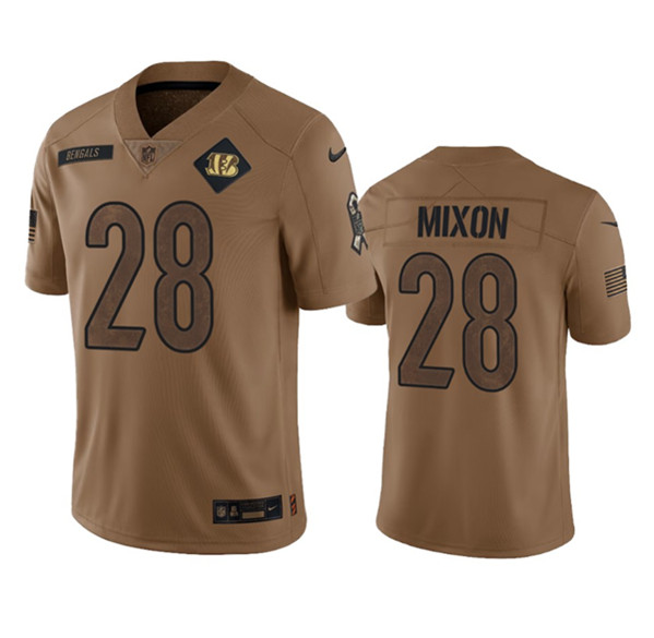 Men's Cincinnati Bengals #28 Joe Mixon 2023 Brown Salute To Service Limited Football Stitched Jersey - Puhuasuan