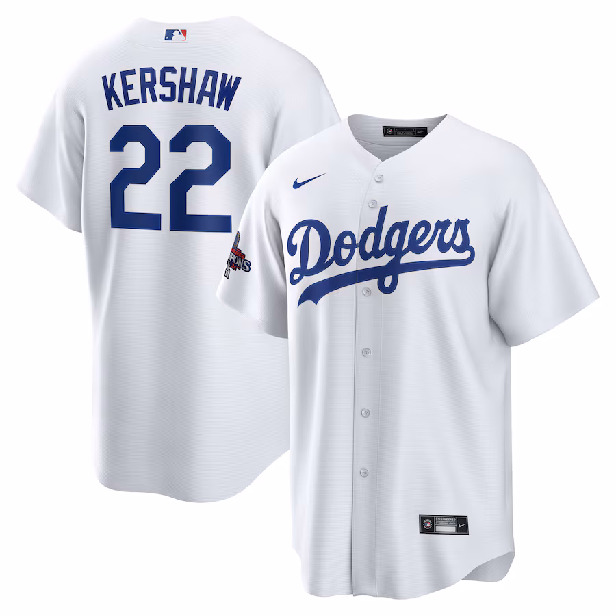 Men's Los Angeles Dodgers Clayton Kershaw Nike White 2024 World Series Champions Home Replica Player Jersey - Puhuasuan