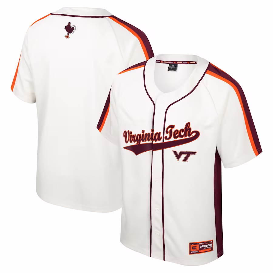 Virginia Tech Hokies Colosseum Ruth Button-Up Baseball Jersey - Cream - Puhuasuan
