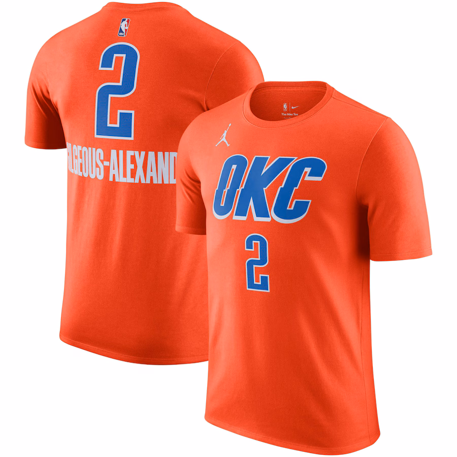 Men's Oklahoma City Thunder Shai Gilgeous-Alexander Jordan Brand Orange 2022/23 Statement Edition Name & Number T-Shirt - Puhuasuan