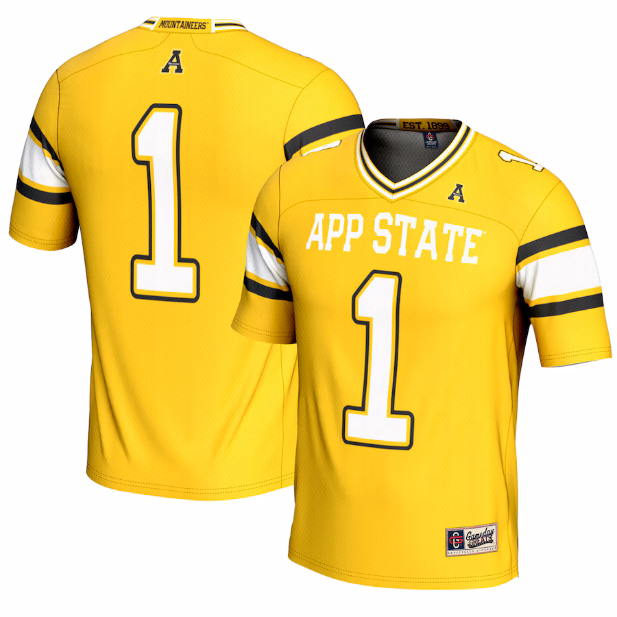Men's GameDay Greats #1 Gold Appalachian State Mountaineers Endzone Football Jersey - Puhuasuan