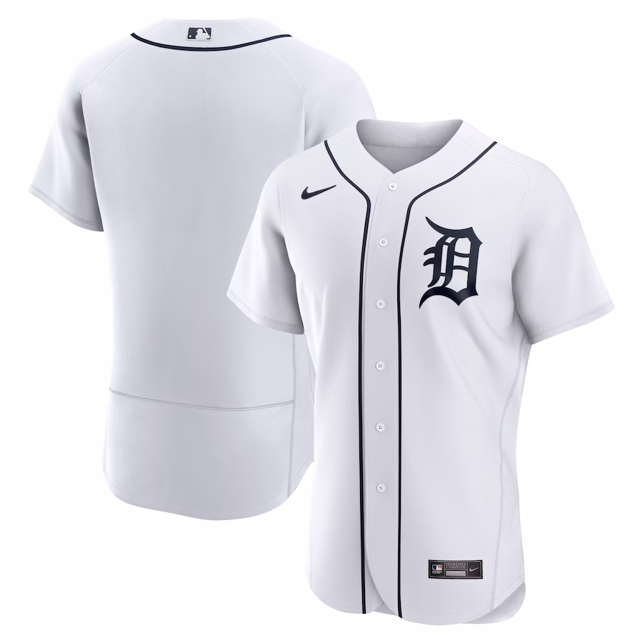 Men's Detroit Tigers Nike White Home Logo Authentic Team Jersey - Puhuasuan
