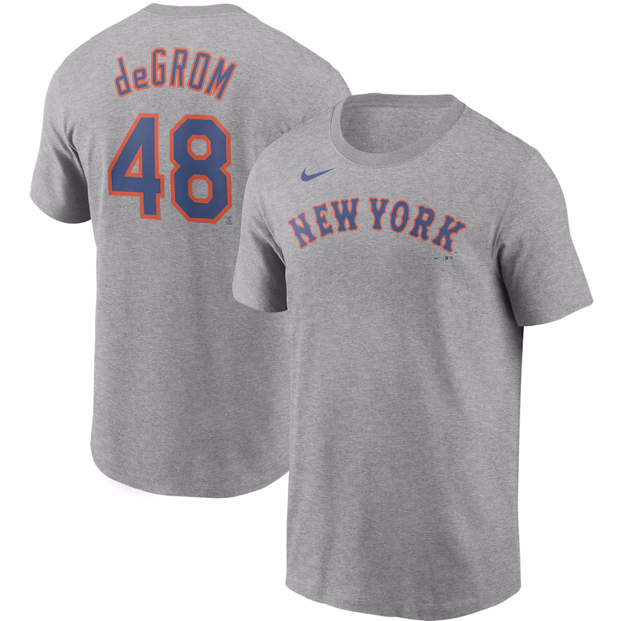 Men's New York Mets Jacob deGrom Nike Gray Name & Number T-Shirt - Puhuasuan