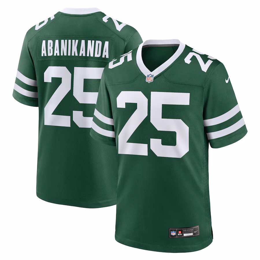 Men's New York Jets Israel Abanikanda Nike Legacy Green Team Game Jersey - Puhuasuan