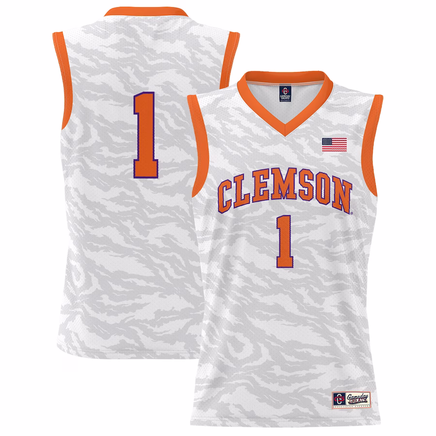 #1 Clemson Tigers GameDay Greats Unisex Lightweight Tiger Print Basketball Jersey - White - Puhuasuan