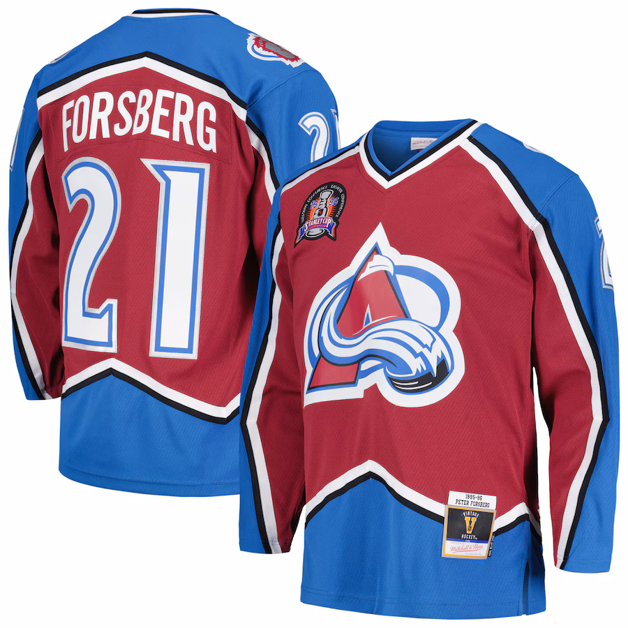 Men's Colorado Avalanche Peter Forsberg Mitchell & Ness Burgundy 1995/96 Blue Line Player Jersey - Puhuasuan