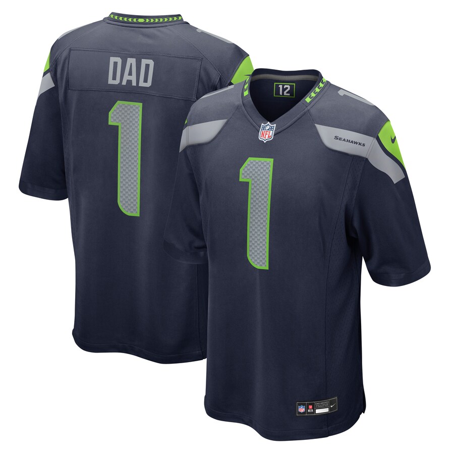 Men's Seattle Seahawks Number 1 Dad Nike College Navy Game Jersey - Puhuasuan