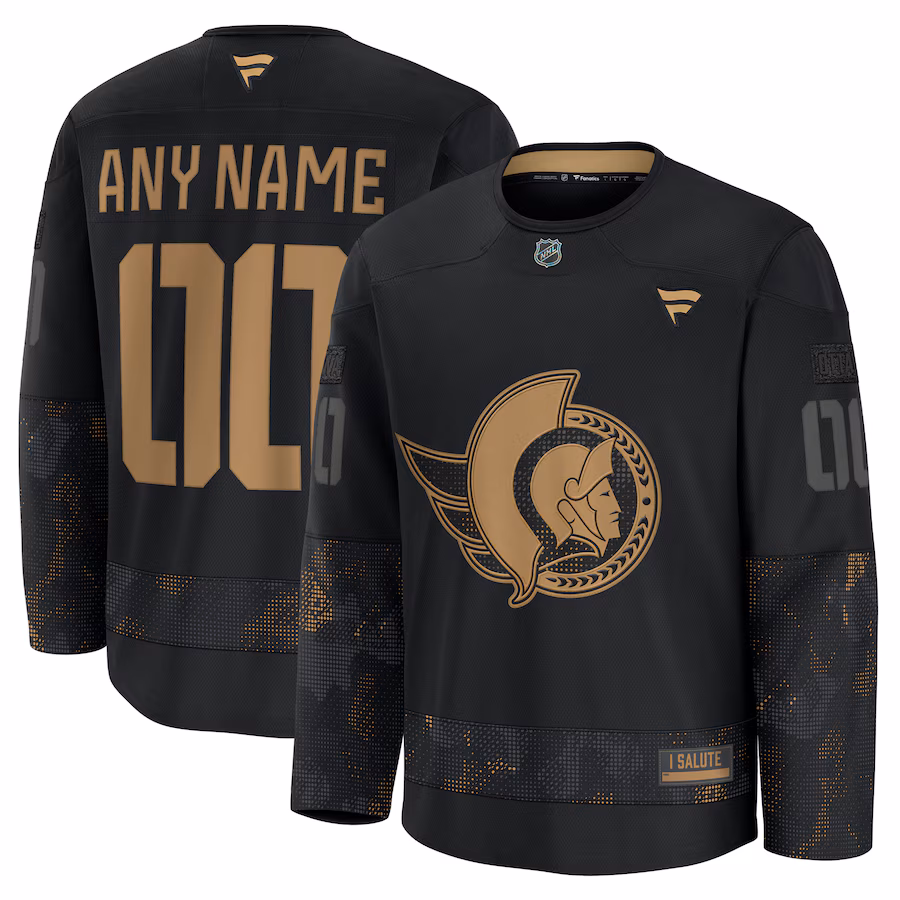Men's Ottawa Senators Fanatics Black 2024 Military Appreciation Custom Practice Jersey - Puhuasuan