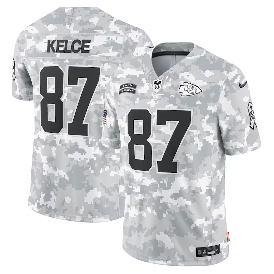 Men's Kansas City Chiefs Travis Kelce Nike Arctic Camo 2024 Salute to Service Limited Jersey - Puhuasuan