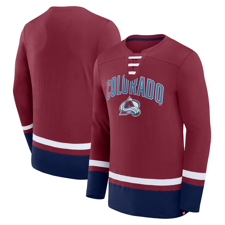 Men's Colorado Avalanche Fanatics Burgundy Back Pass Lace-Up Long Sleeve T-Shirt - Puhuasuan