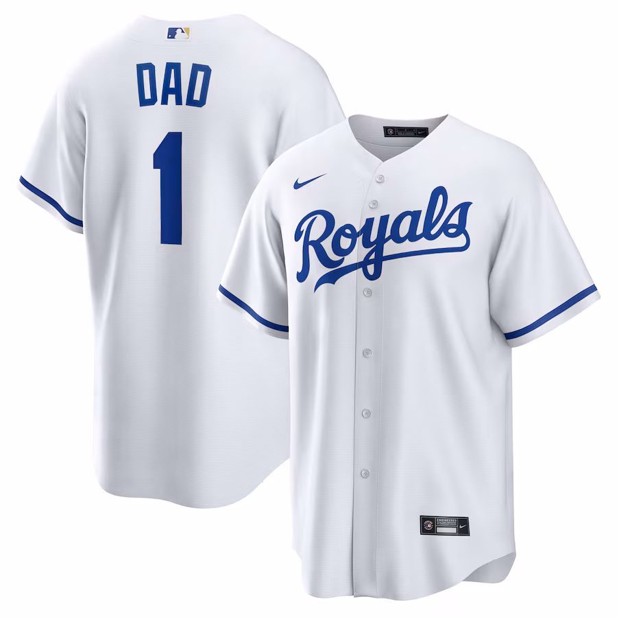 Men's Kansas City Royals Nike White #1 Dad Home Replica Jersey - Puhuasuan