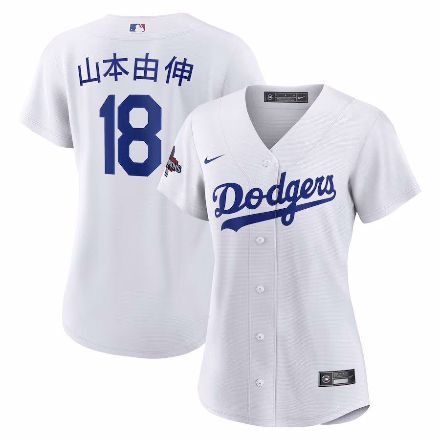Women's Los Angeles Dodgers Yoshinobu Yamamoto Nike White 2024 World Series Champions Home Japanese Characters Replica Player Jersey - Puhuasuan