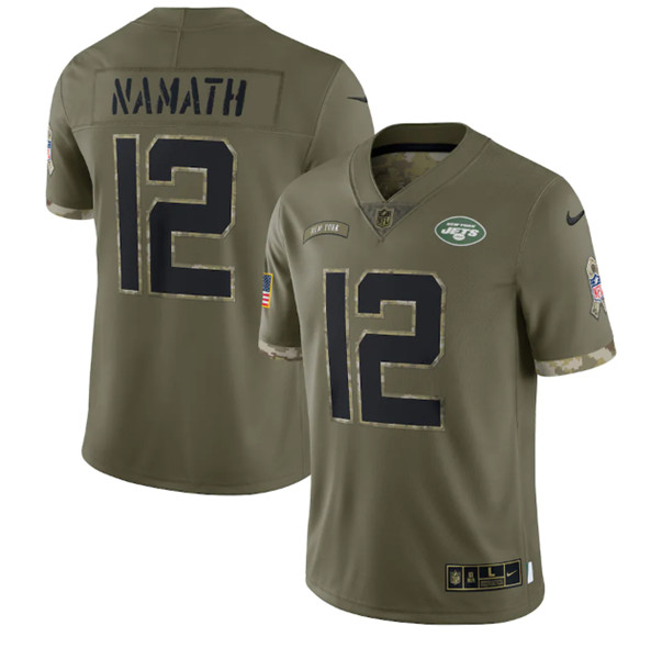 Men's New York Jets #12 Joe Namath 2022 Olive Salute To Service Limited Stitched Jersey - Puhuasuan