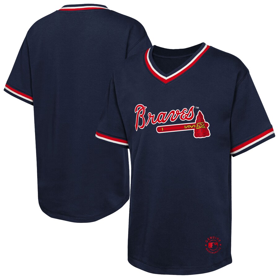 Youth Atlanta Braves Navy Relief Pitcher V-Neck T-Shirt - Puhuasuan