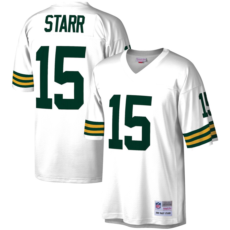 Men's Green Bay Packers Bart Starr Mitchell & Ness White Legacy Replica Jersey - Puhuasuan