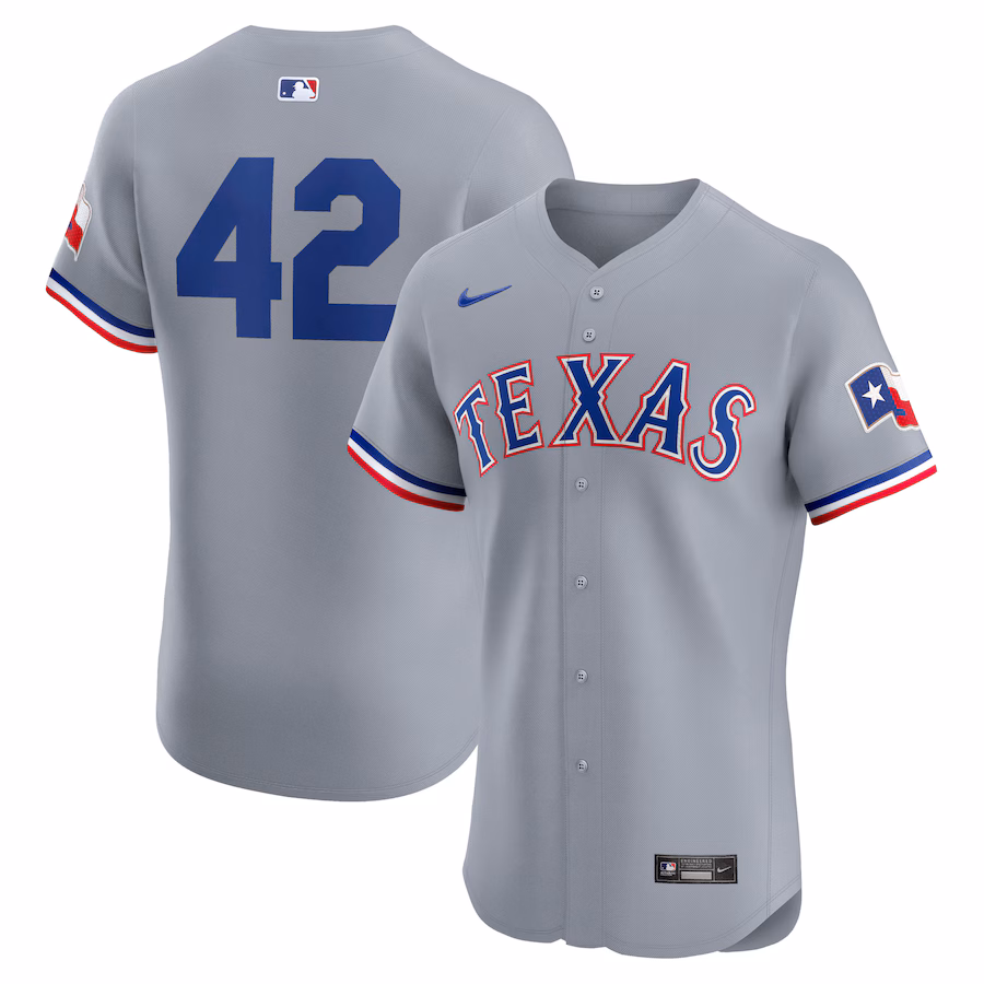 Men's Texas Rangers Nike Gray Road 2024 Jackie Robinson Day Elite Jersey - Puhuasuan