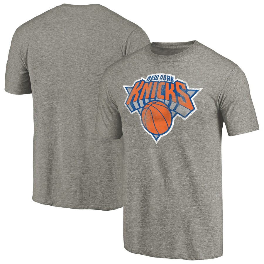 Men's New York Knicks Heather Gray Distressed Team Logo Tri-Blend T-Shirt - Puhuasuan