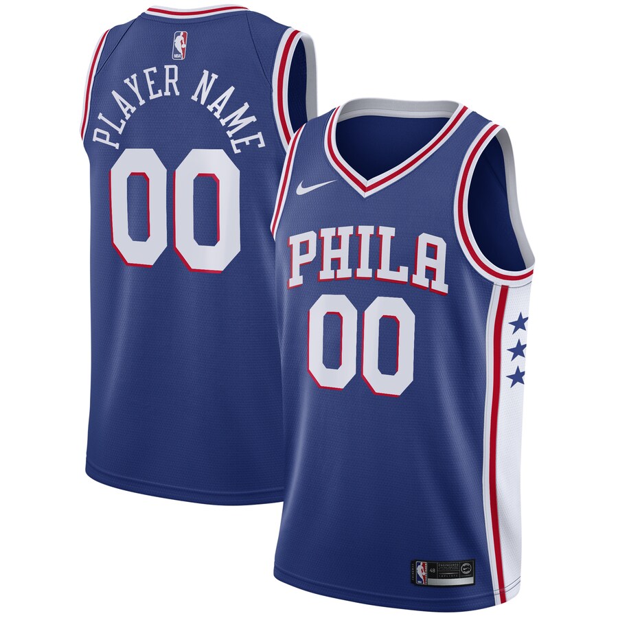 Men's Philadelphia 76ers Nike Blue Swingman Custom Jersey - Icon Edition - Puhuasuan