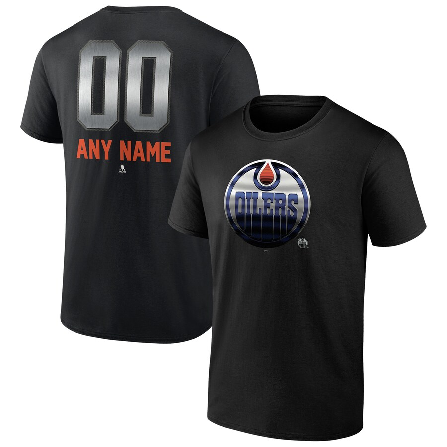Men's Edmonton Oilers Black Personalized Midnight Mascot Logo T-Shirt - Puhuasuan