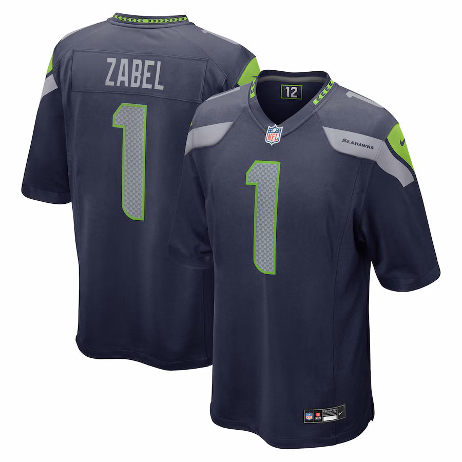 Men's Seattle Seahawks Grey Zabel Nike College Navy 2025 NFL Draft First Round Pick Game Jersey - Puhuasuan