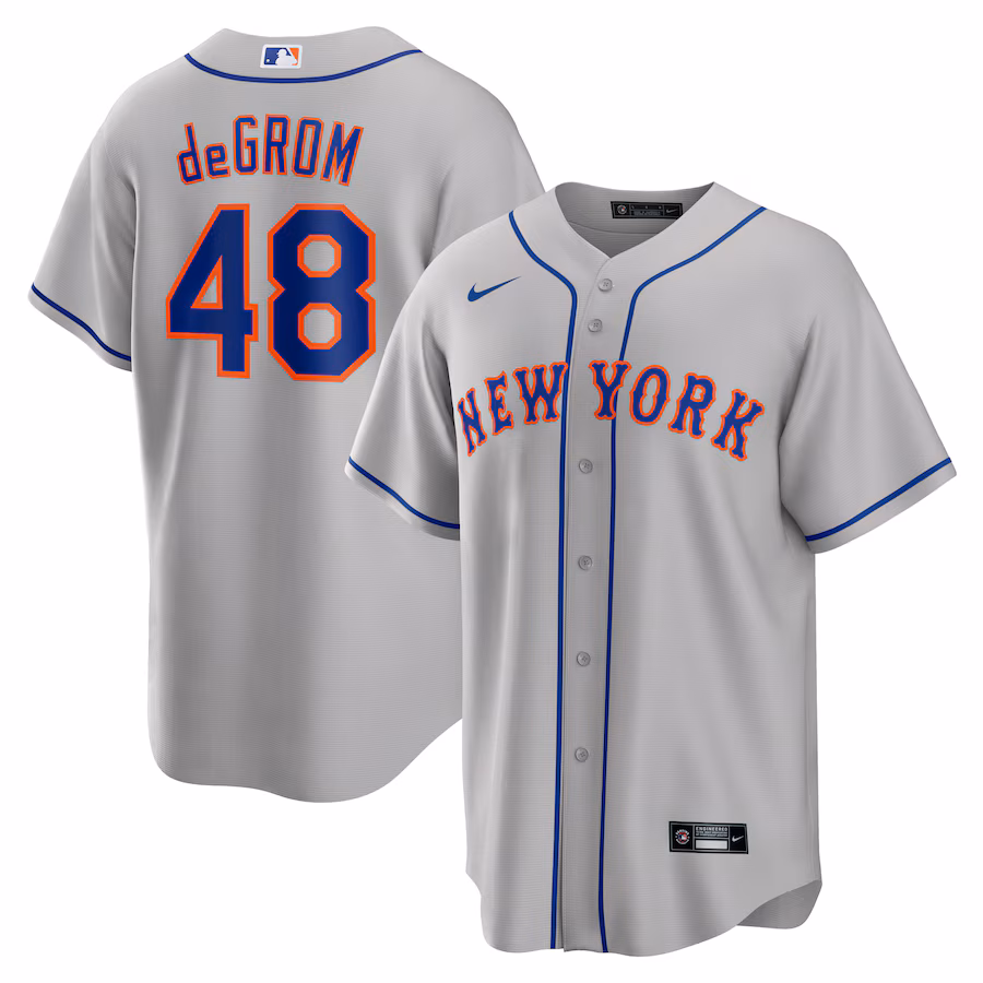 Men's New York Mets Jacob deGrom Nike Gray Road Replica Player Name Jersey - Puhuasuan