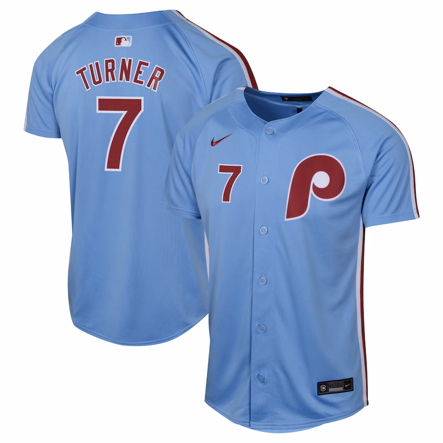 Youth Philadelphia Phillies Trea Turner Nike Light Blue Alternate Limited Player Jersey - Puhuasuan